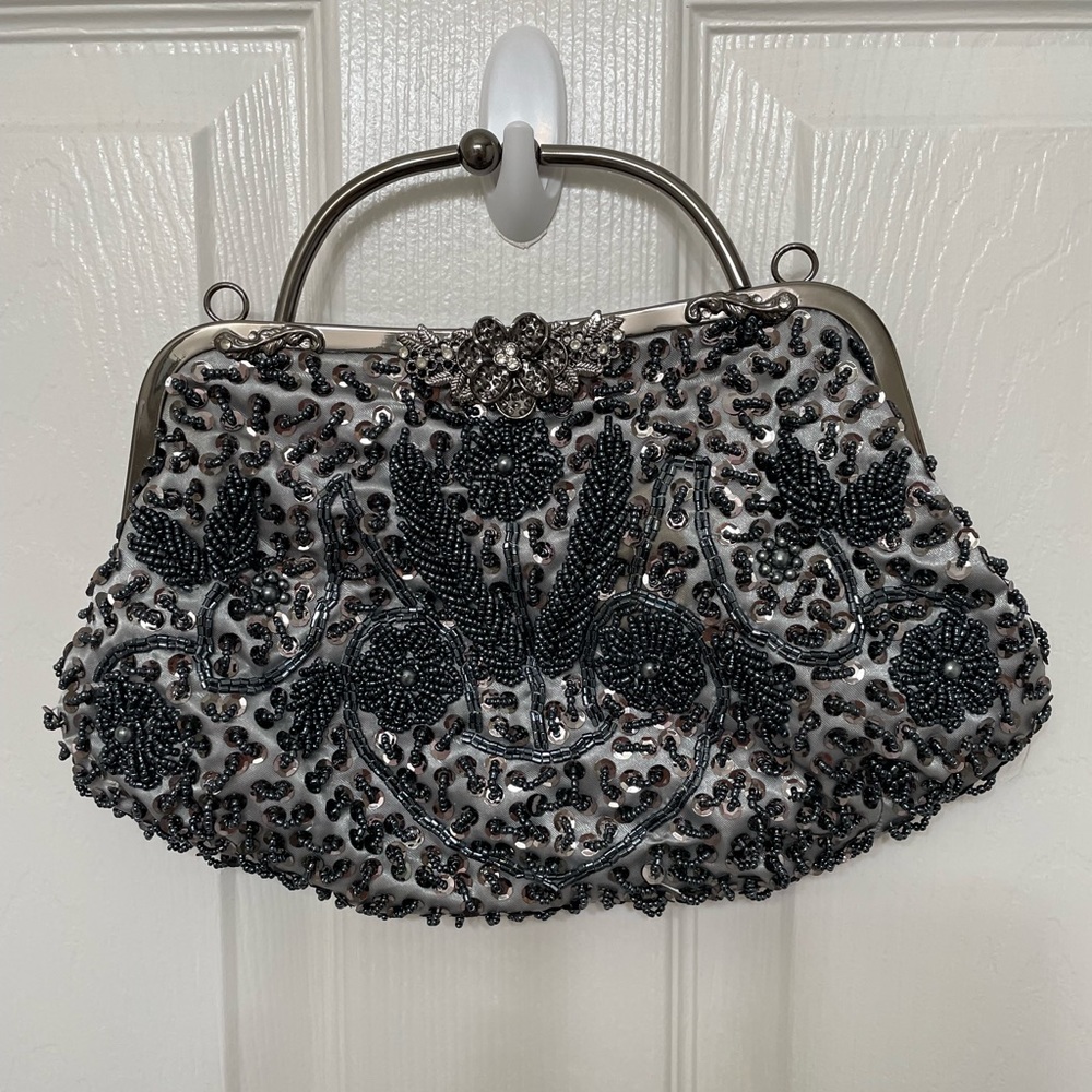 Pewter beaded clutch